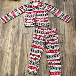 Carter's Red and Green Holiday Coat Style Pajama Set Size 7